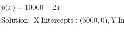 The p(x)=10000-2x is X Intercepts: (5000,0),Y Intercepts: (0,10000)